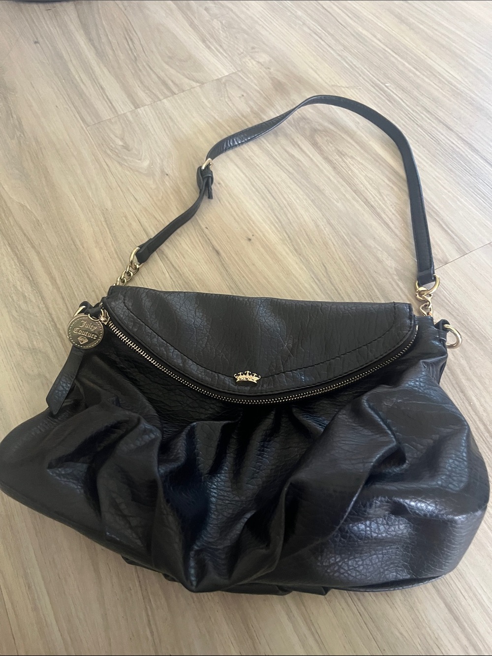 Black Shoulder Hobo Bag with Gold Accents